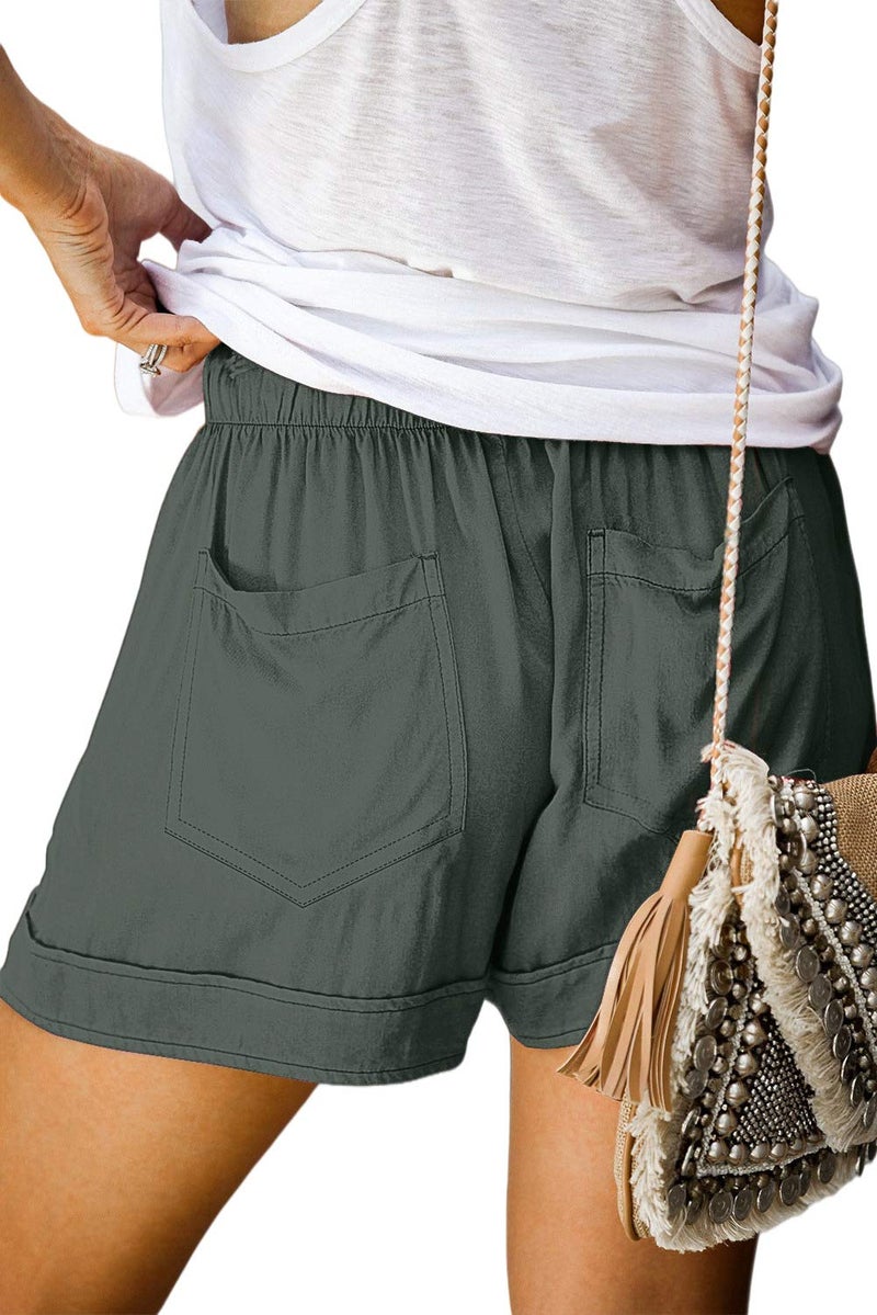 KISSMODA Women's Summer Shorts Solid Drawstring Elastic Waist Casual Linen Cotton Shorts with Pocket - Image 2